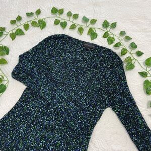 August Silk Blue Green Floral Print Blouse | Long Sleeve Knit Top XL
